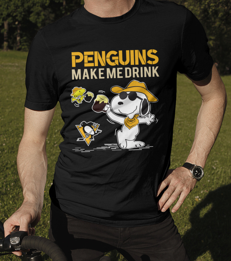 Snoopy Penguins Make Me Drink Pittsburgh Penguins Hockey Fans T-Shirt