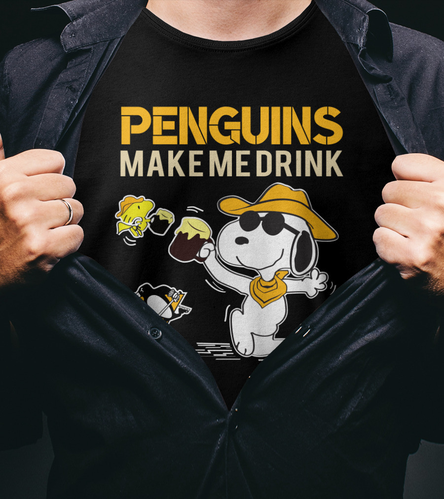 Snoopy Penguins Make Me Drink Pittsburgh Penguins Hockey Fans T-Shirt