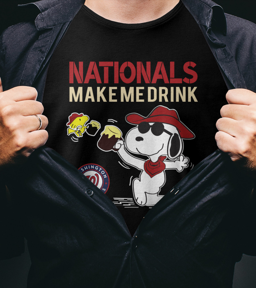 Washington Nationals Snoopy Cartoon With Drink Sports Humor T-Shirt