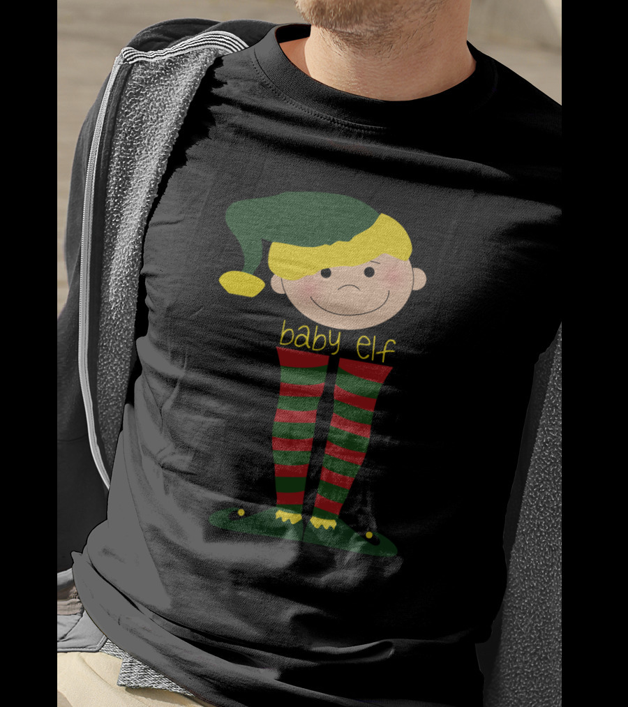 Baby Elf With Green Hat And Red Striped Stockings T-Shirt