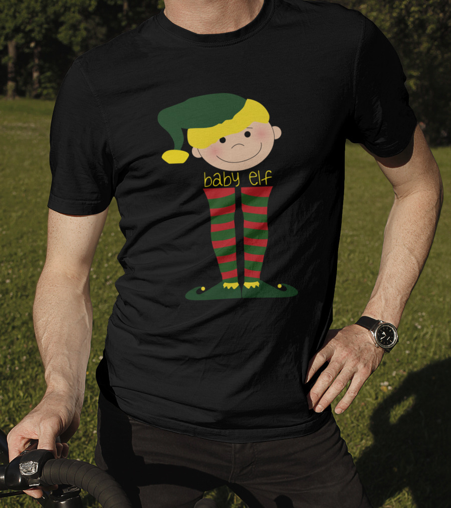 Baby Elf With Green Hat And Red Striped Stockings T-Shirt