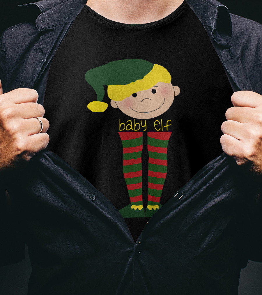 Baby Elf With Green Hat And Red Striped Stockings T-Shirt