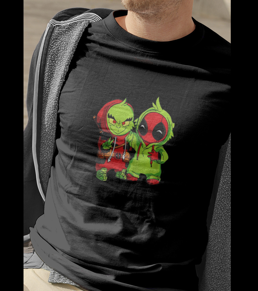 Baby Grinch And Baby Deadpool Crossover Cartoon Characters T-Shirt