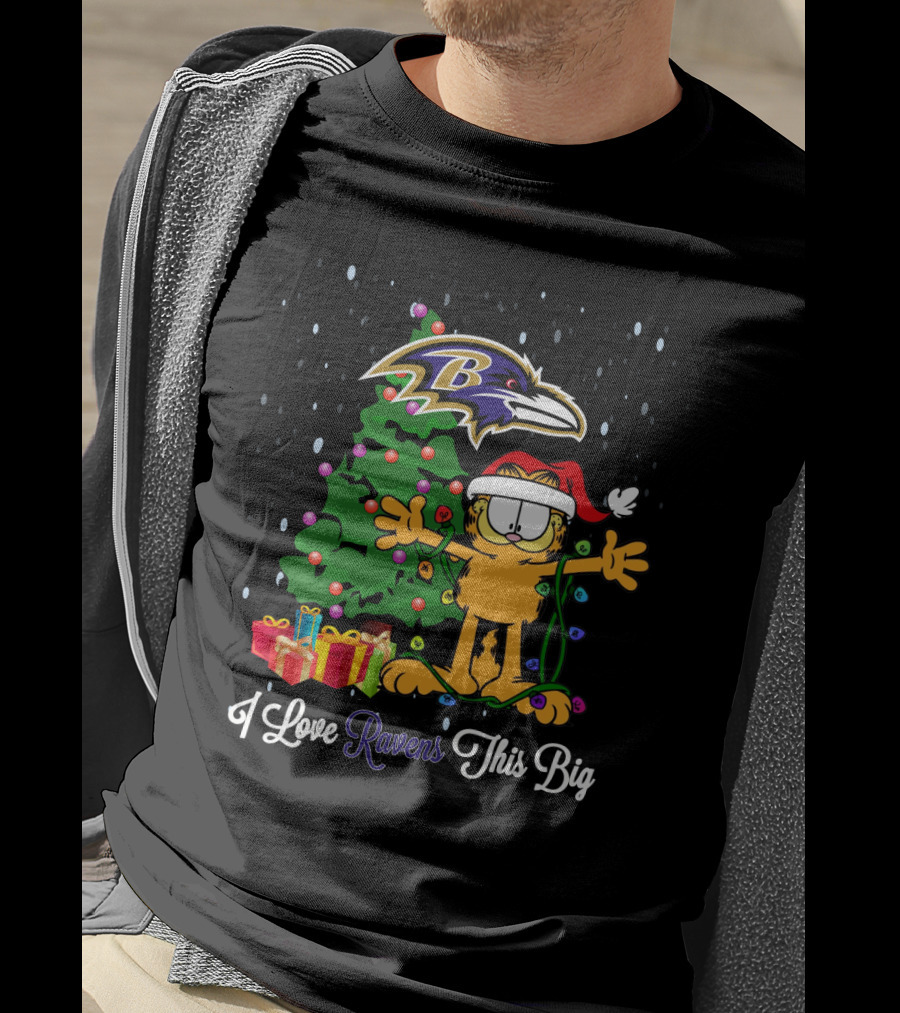 Baltimore Ravens Christmas I Love Ravens This Big Garfield Santa Tree T-Shirt