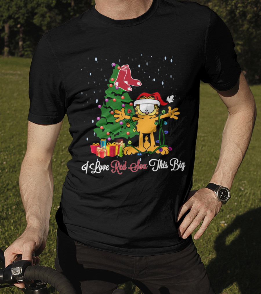 I Love Boston Red Sox This Big Christmas Garfield Santa Hat Tree T-Shirt