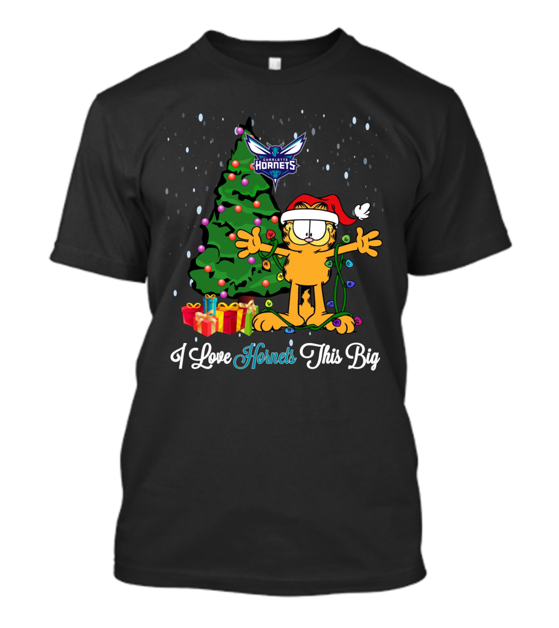 Charlotte Hornets Garfield Christmas Tree I Love Hornets This Big T-Shirt