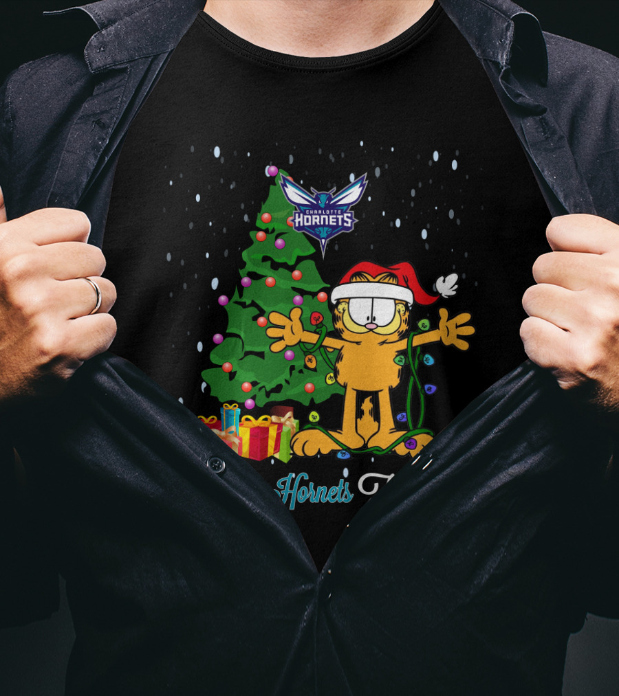 Charlotte Hornets Garfield Christmas Tree I Love Hornets This Big T-Shirt