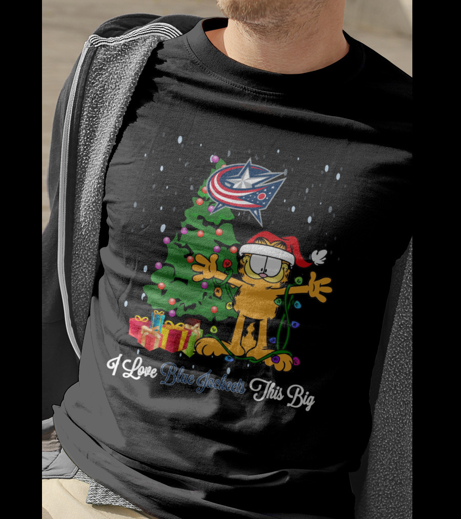I Love Columbus Blue Jackets This Big Christmas Edition With Cartoon Cat And Tree T-Shirt