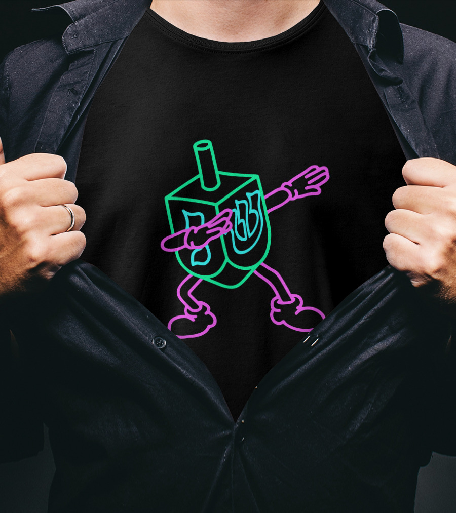 Neon Dabbing Dreidel With Hebrew Letters T-Shirt