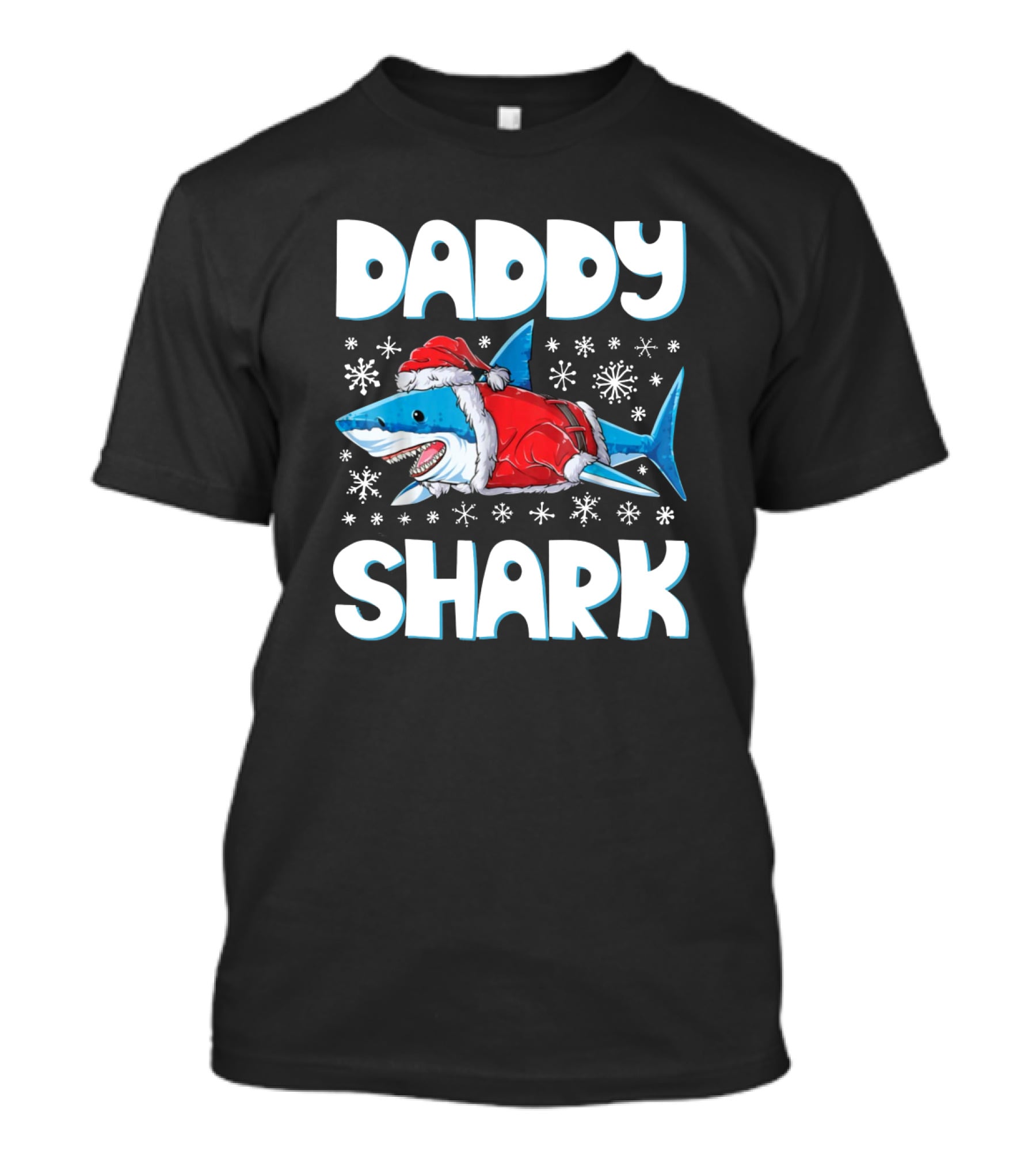 Daddy Shark Santa Hat Snowflakes Christmas T-Shirt