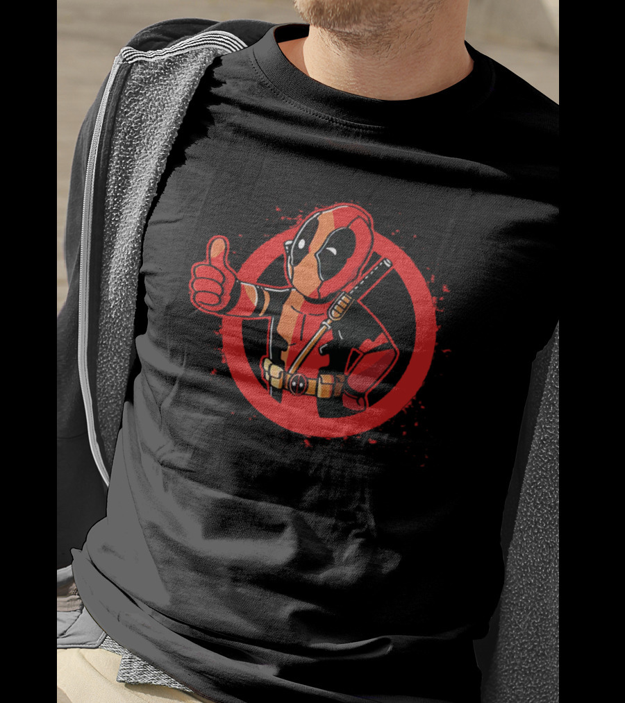 Deadpool Giving Thumbs Up Inside Red Circle Icon Marvel Comics T-Shirt