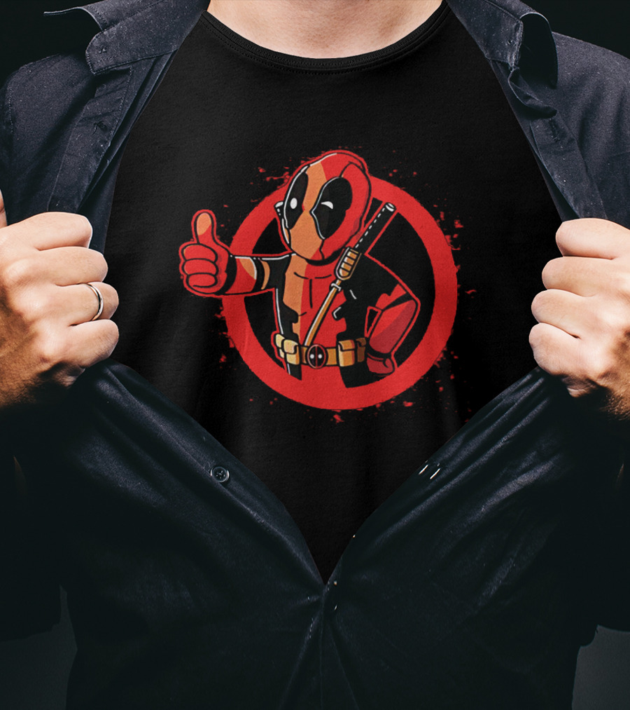Deadpool Giving Thumbs Up Inside Red Circle Icon Marvel Comics T-Shirt