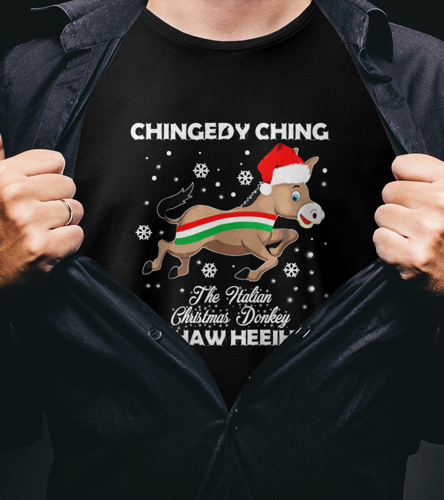 Chingedy Ching Heehaw Heehaw The Italian Christmas Donkey Santa Hat Snowflakes T-Shirt