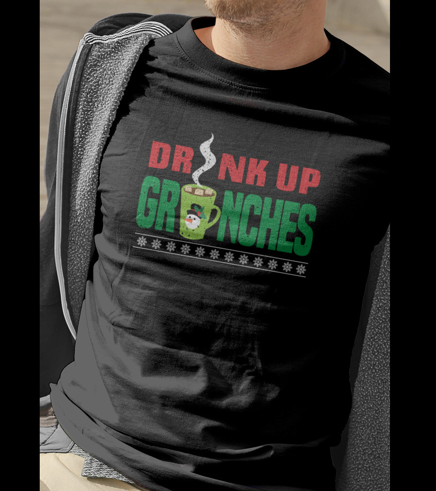 Drink Up Grinches Coffee Cup Christmas Snowflakes T-Shirt