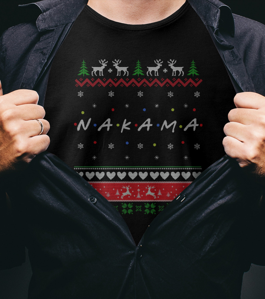 Nakama Holiday Sweater Friends TV Show Style Reindeer And Evergreen T-Shirt
