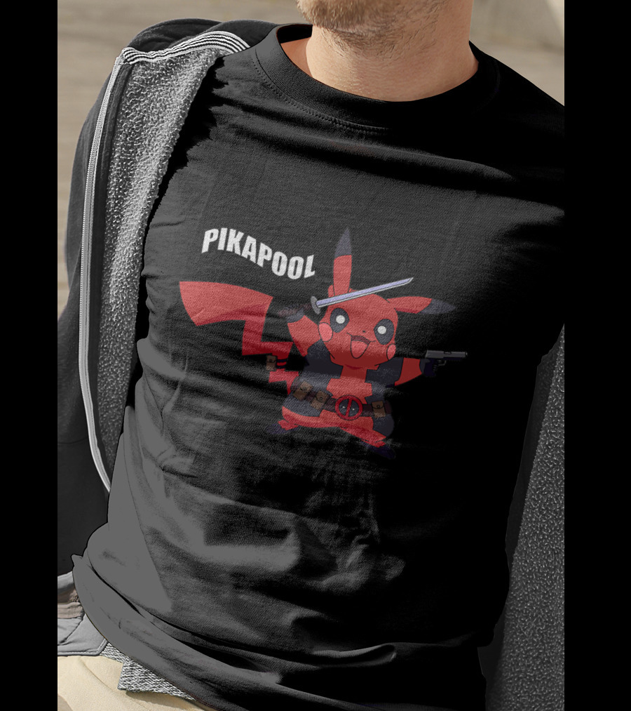 Pikapool Mashup: Funny Deadpool Pikachu With Sword And Gun T-Shirt