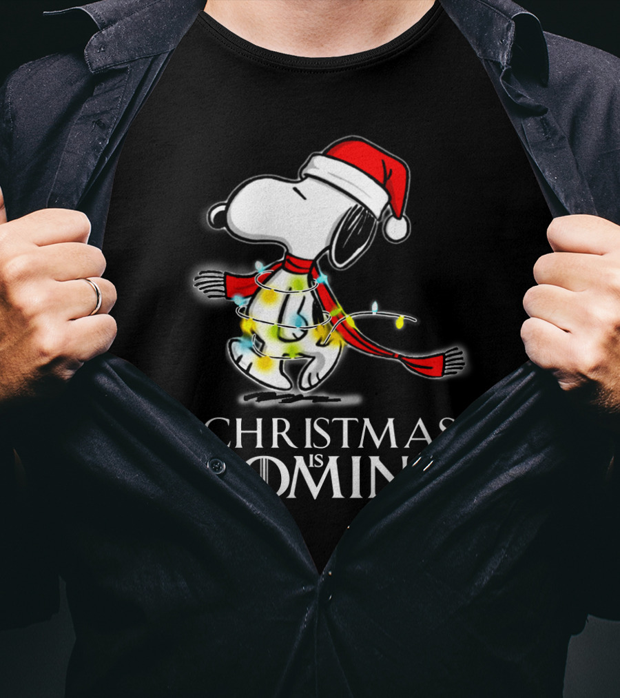 Snoopy Christmas Is Coming Game Of Thrones Santa Hat Lights T-Shirt