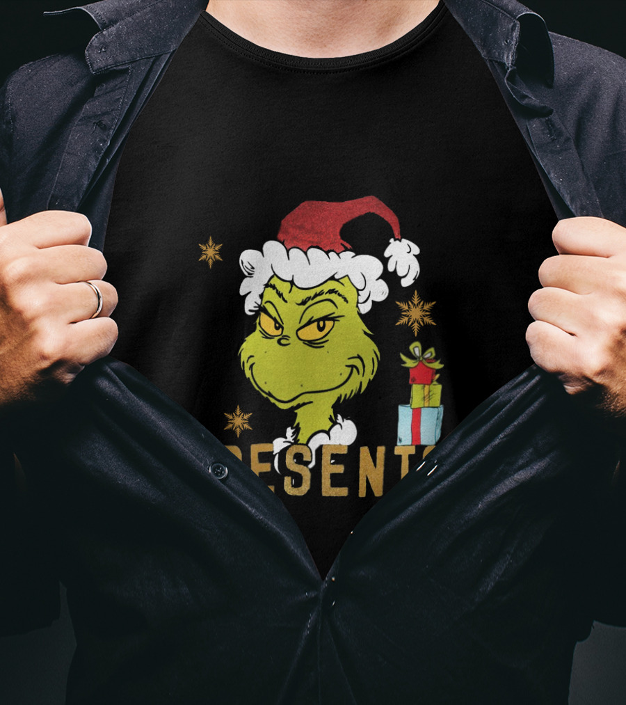 Grinch Santa Hat I'm Here For The Presents Christmas Holiday Gifts T-Shirt