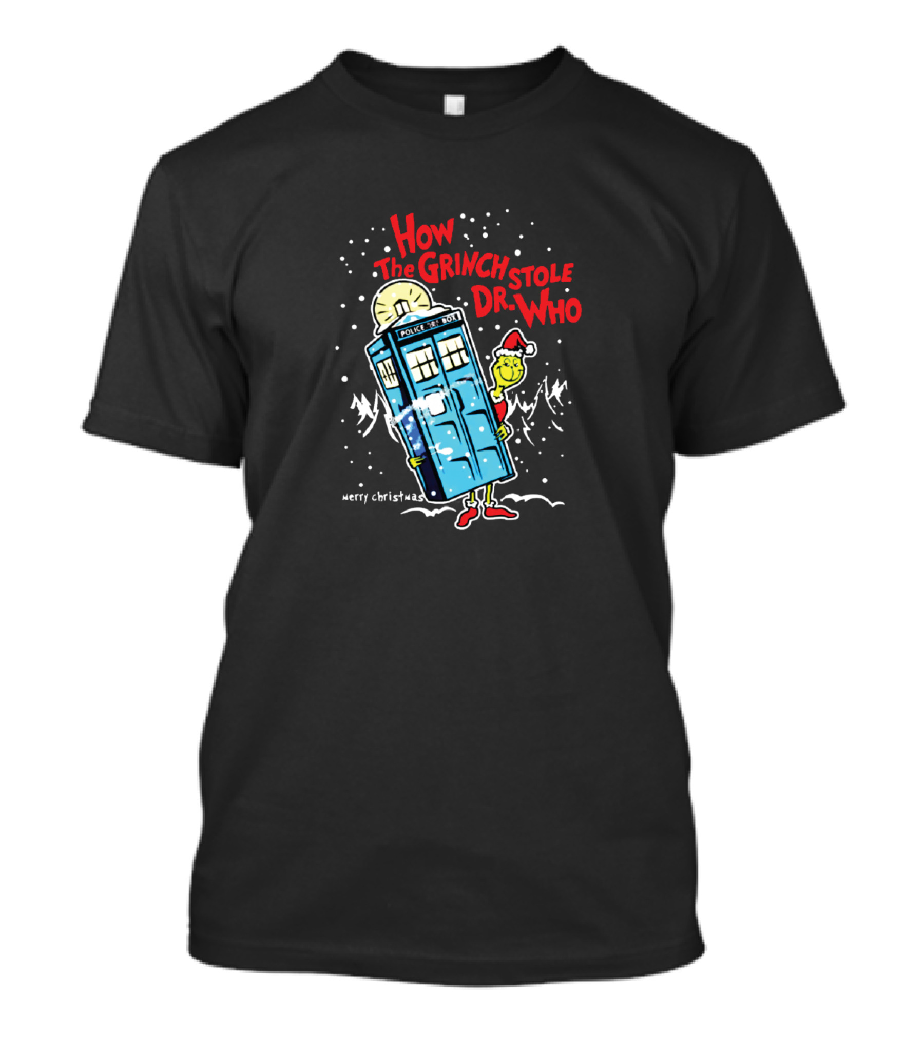 How The Grinch Stole Dr. Who With TARDIS And Merry Christmas Message T-Shirt