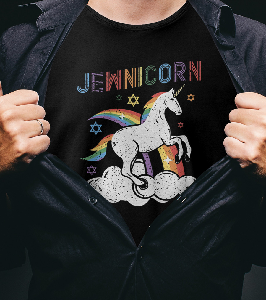 Jewnicorn Rainbow Star Of David Hanukkah Unicorn T-Shirt