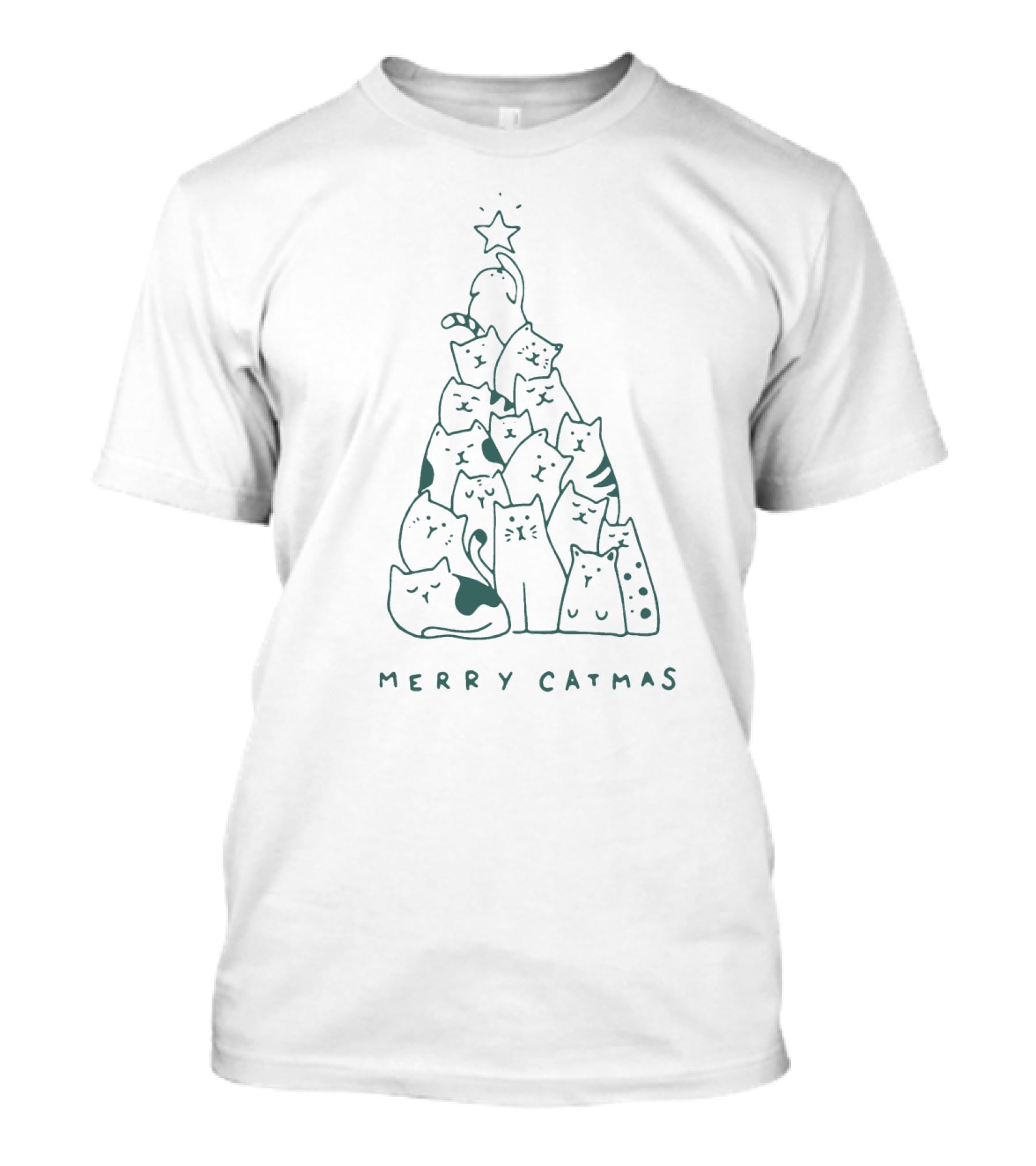 Merry Catmas Cat Christmas Tree Star Topper T-Shirt