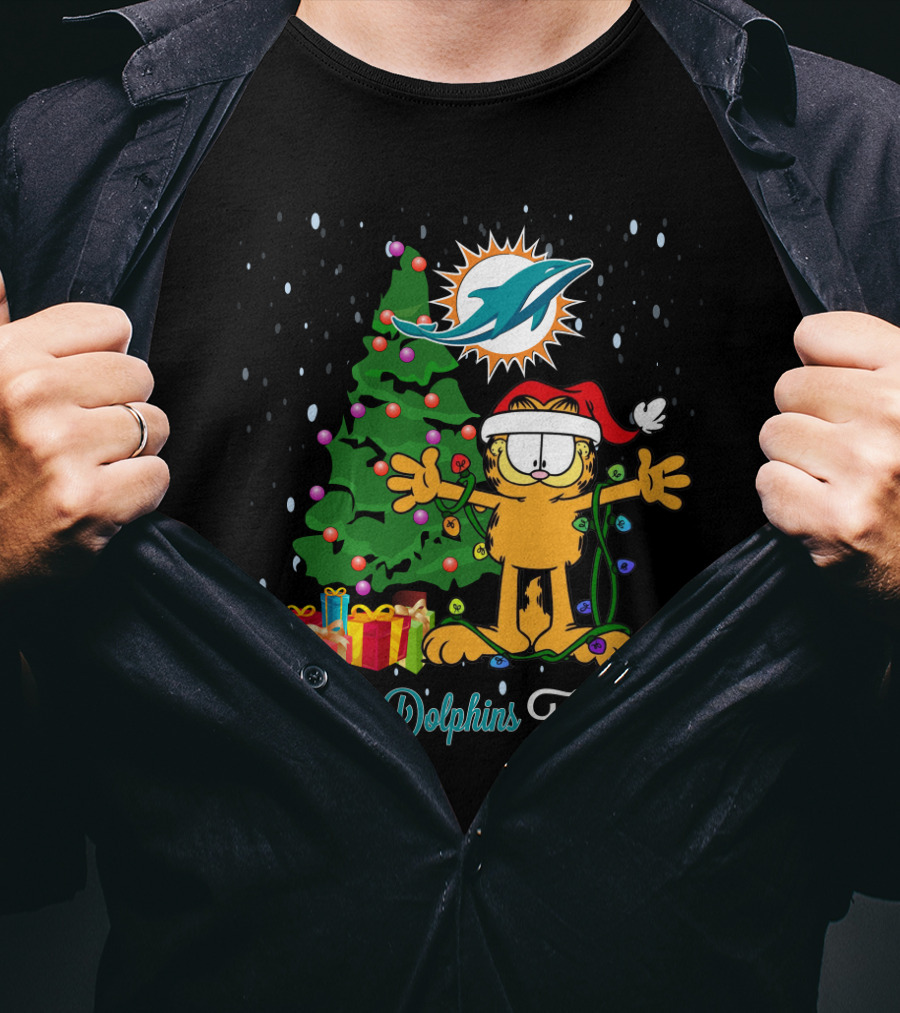 Miami Dolphins Christmas Garfield Holiday Celebration I Love Dolphins This Big T-Shirt