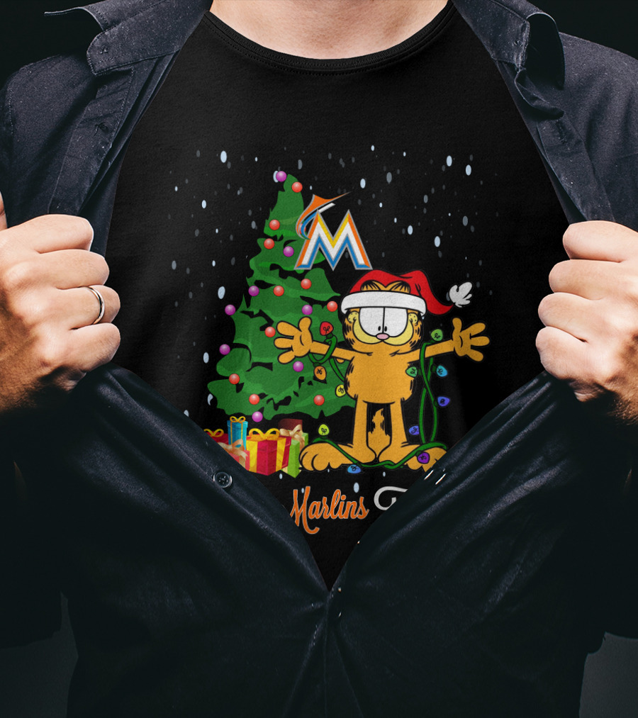 I Love Miami Marlins This Big Christmas Garfield Holiday Tree T-Shirt
