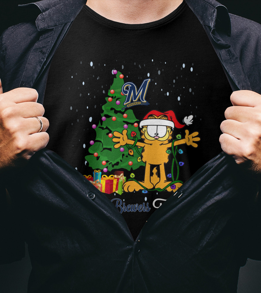 I Love Milwaukee Brewers This Big Christmas Garfield Holiday Tree T-Shirt