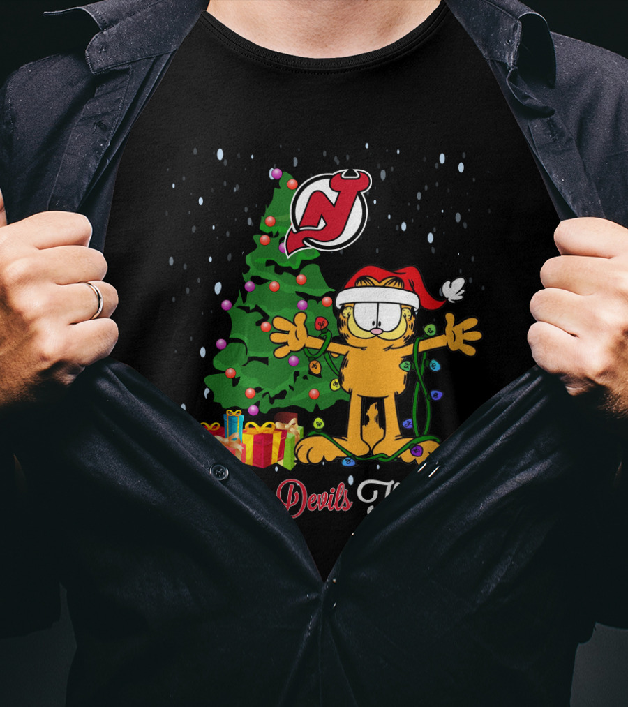 New Jersey Devils Christmas Garfield I Love Devils This Big Holiday T-Shirt