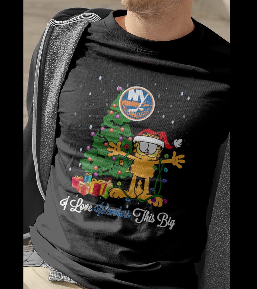 I Love New York Islanders This Big Christmas Tree Santa Hat Presents Garfield T-Shirt