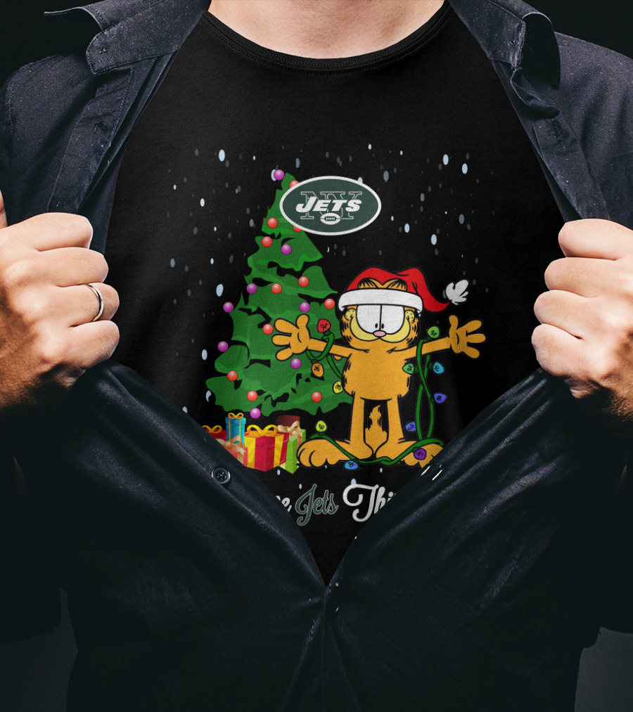 I Love New York Jets Garfield Christmas Tree Holiday T-Shirt