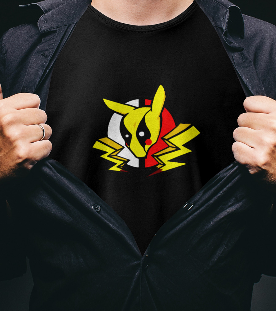 Pikachu Deadpool Crossover Icon On Black T-Shirt