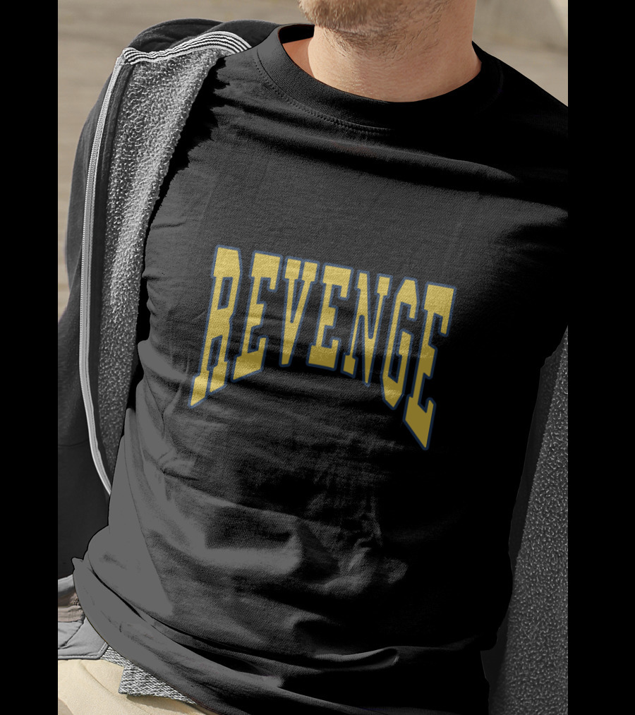 Revenge Bold Arched Yellow And Blue Varsity T-Shirt