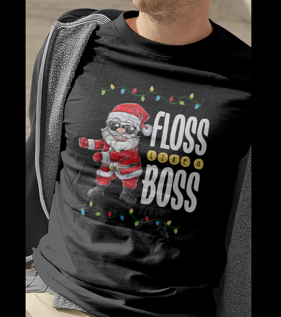 Floss Like A Boss Santa Dancing With Christmas Lights T-Shirt