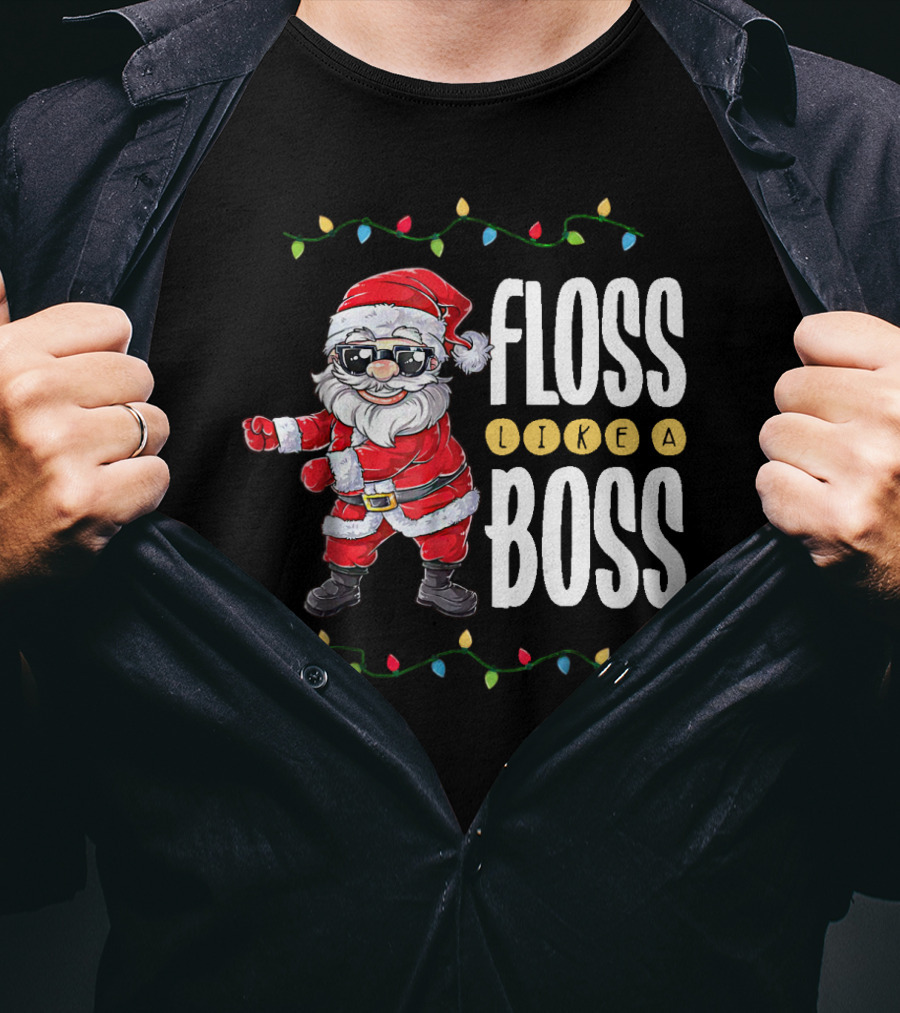 Floss Like A Boss Santa Dancing With Christmas Lights T-Shirt