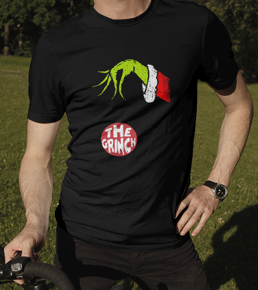 The Grinch Hand Holding Red Ornament With The Grinch Text T-Shirt