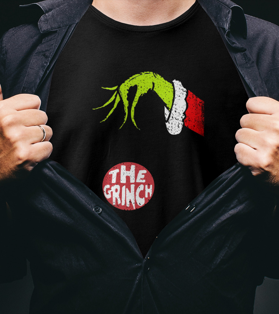 The Grinch Hand Holding Red Ornament With The Grinch Text T-Shirt