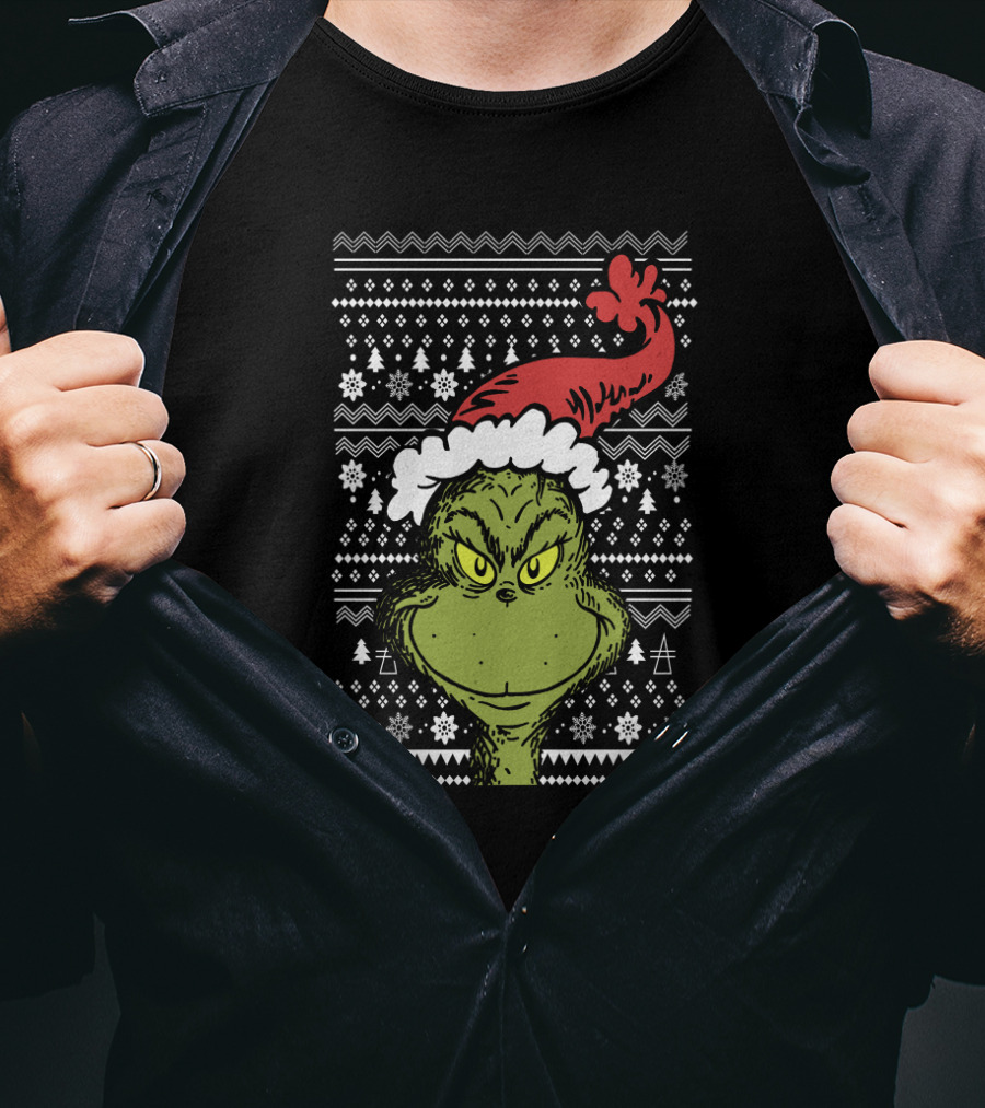 The Grinch Merry Grinchmas Ugly Christmas Sweater Pattern Holiday T-Shirt