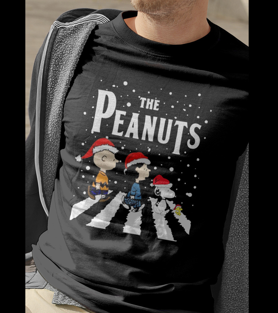 The Peanuts Christmas Abbey Road With Snoopy And Friends In Santa Hats T-Shirt