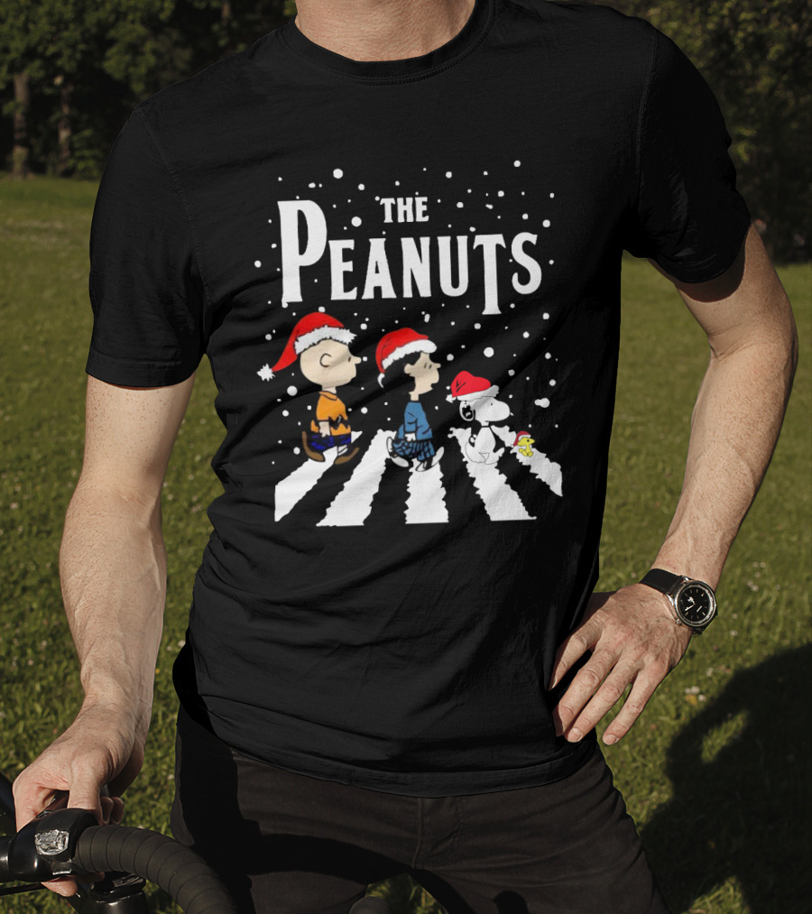 The Peanuts Christmas Abbey Road With Snoopy And Friends In Santa Hats T-Shirt
