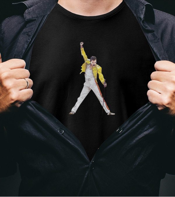 The Show Must Go On Bohemian Rhapsody Iconic Yellow Jacket Pose T-Shirt