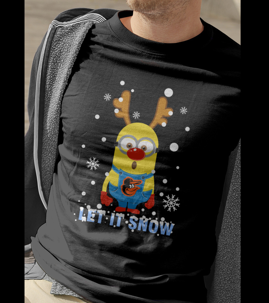 Let It Snow Xmas For Baltimore Orioles Minion Fans T-Shirt