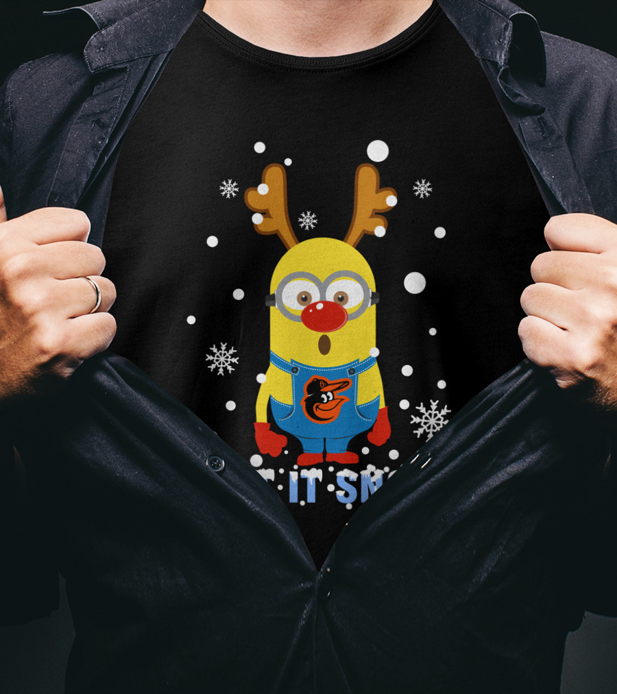 Let It Snow Xmas For Baltimore Orioles Minion Fans T-Shirt