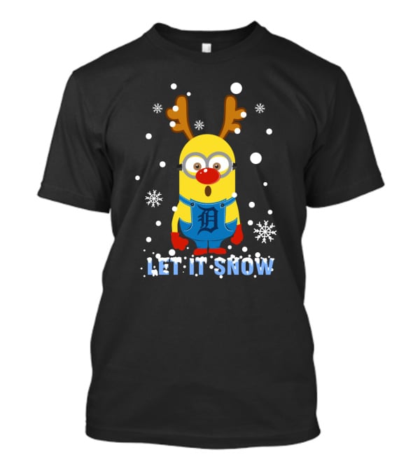 Let It Snow Minion Reindeer With Detroit Tigers T-Shirt