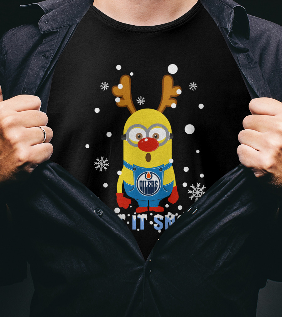 Edmonton Oilers Let It Snow Minion Reindeer Fan Holiday T-Shirt