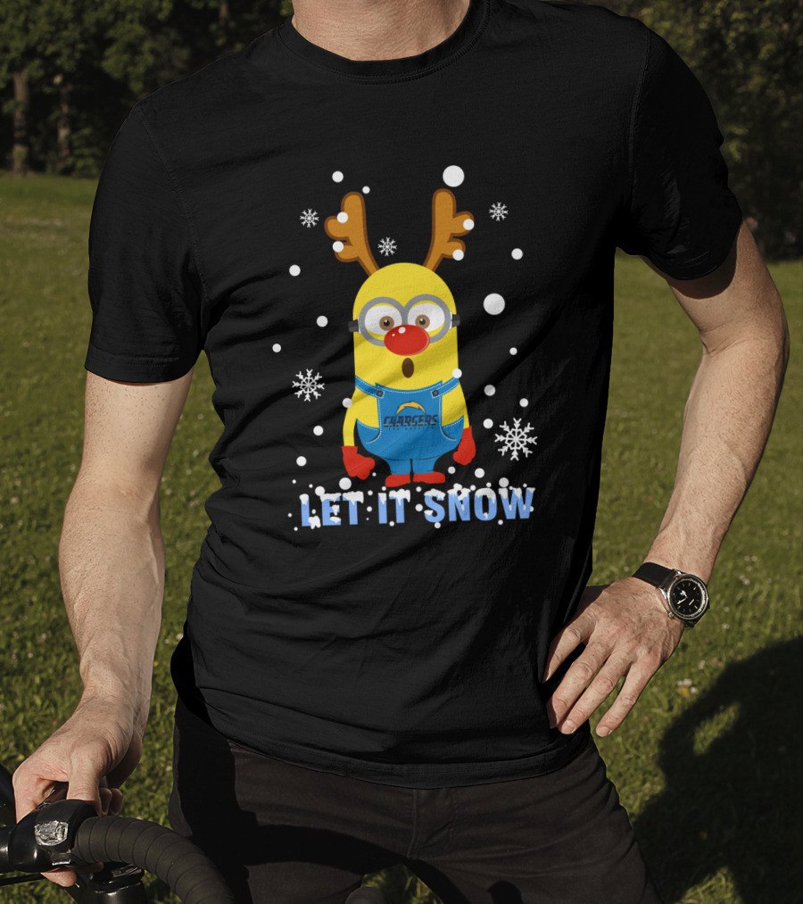 Let It Snow Minion Reindeer Los Angeles Chargers Xmas Fans T-Shirt