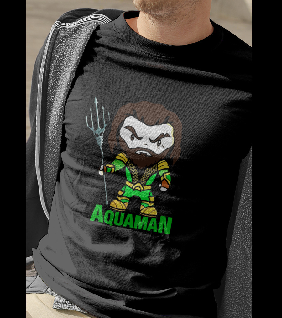 Aquaman Cartoon Character Holding Trident Bright Green T-Shirt