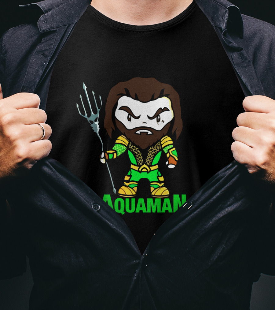Aquaman Cartoon Character Holding Trident Bright Green T-Shirt