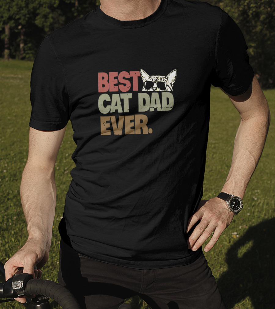 Best Cat Dad Ever Sunglasses Cool Cat T-Shirt