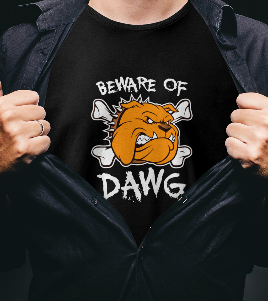 Beware Of Dawg Cleveland Football Bulldog With Bones T-Shirt